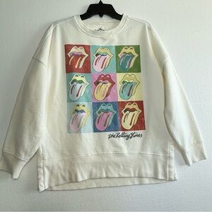 The Rolling Stones Crew Graphic Sweatshirt Women S Oversized Comfy Cream Ivory